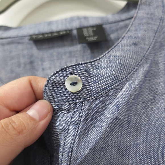 TAHARI 100 LINEN Blue Linen Tunic Dress, Henley 4 Button Placket, Pockets, XS - Picture 7 of 16